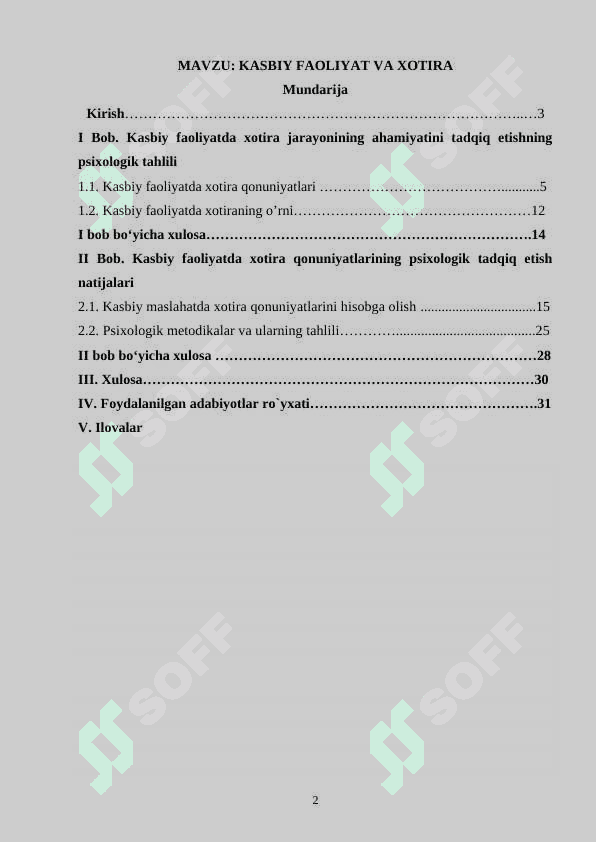KASBIY FAOLIYAT VA XOTIRA 2