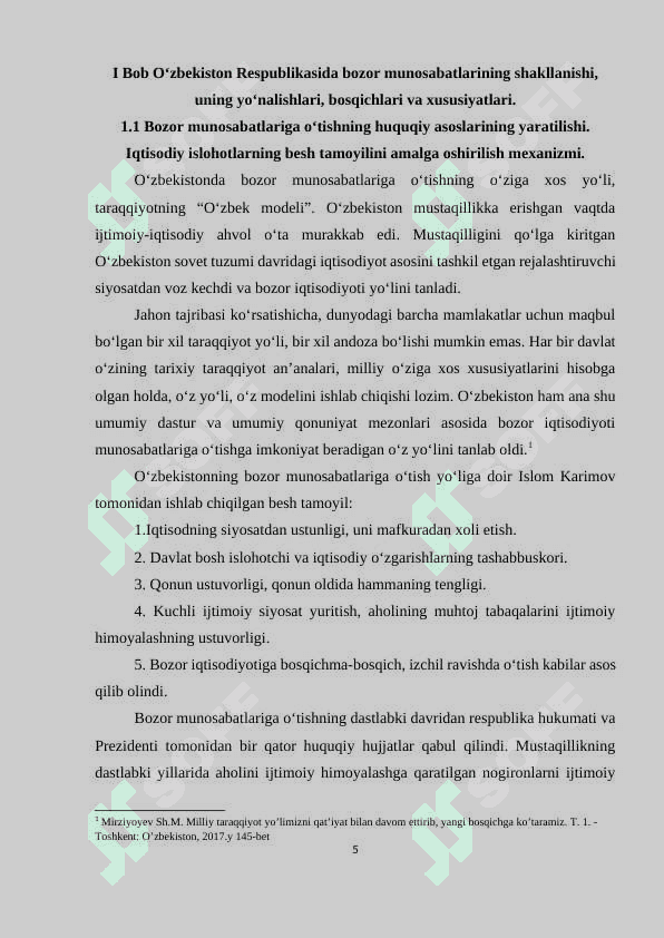 O‘zbekistonda iqtisodiy islohotlar, xususiy mulkchilikning shakllanishi, bozor munosabatlarining rivojlanishi 5