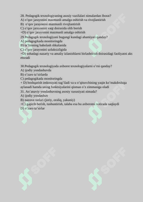 PEDAGOGIKA TEST SAVOLLAR JAVOBI BILAN BIRGA 5