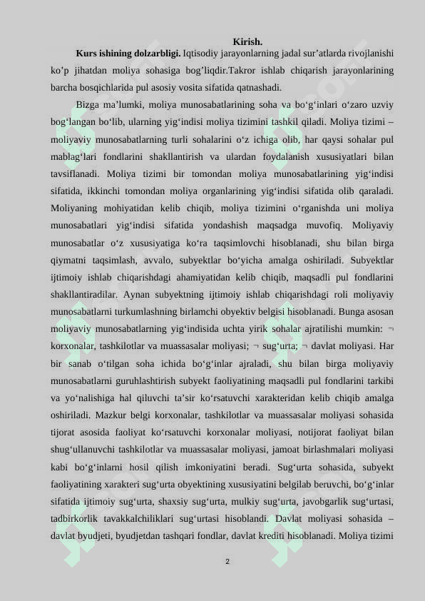Moliya tizimining moxiyati, uning soxalari va bog‘inlari 2