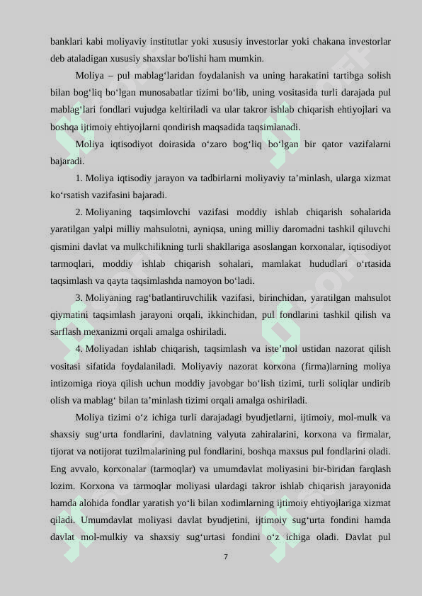 Moliya tizimining moxiyati, uning soxalari va bog‘inlari 7