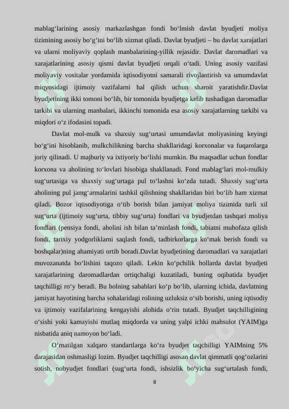 Moliya tizimining moxiyati, uning soxalari va bog‘inlari 8