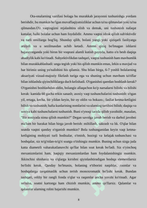 Maktabgacha talim tashkilotlarida turli yosh guruxlarda bolalarni vaqt bo’yicha mo'ljalga olishga o'rgatish 8