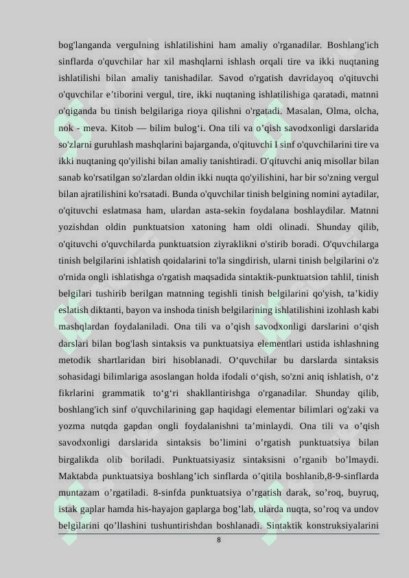 Boshlang’ich sinfda tinish belgilarni o’rgatishda qiziqarli o’yinlardan foydalanish 8