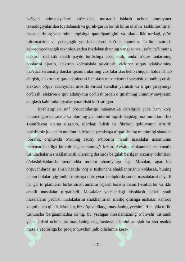 Boshlang’ich sinf o’quvchilarini sodda masalalar yechishga o’rgatish metodikasi 7