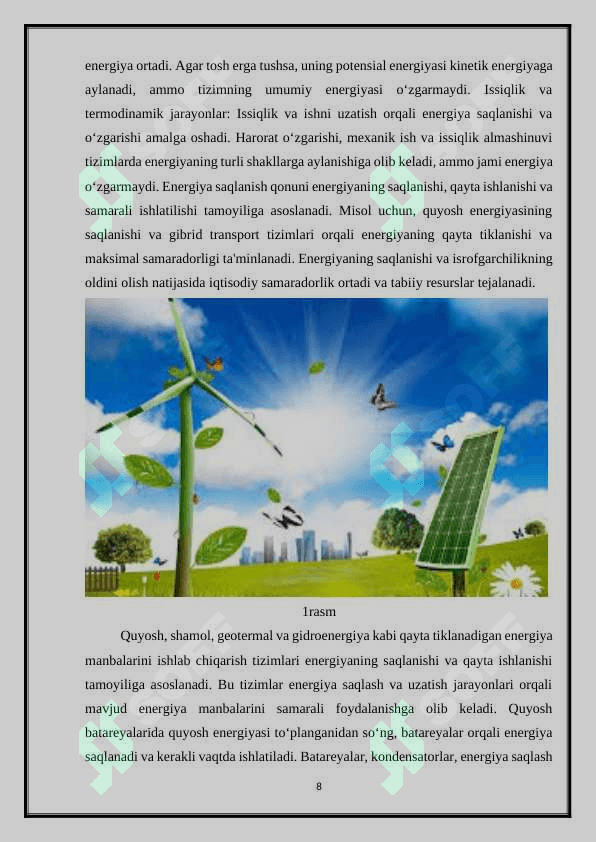 ENERGIYA.ISSIQLIK VA YORUĞLIK.TOVUSH.HARAKAT VA TEZLIK.MAGNIT 8