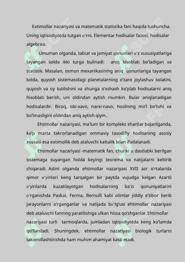 Ehtimollar nazariyasi va matematik statistika haqida tushinch. Tasodifiy hodisalar va ularning ehtimolliklari 2