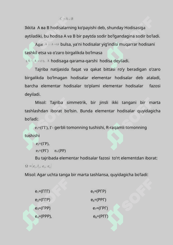 Ehtimollar nazariyasi va matematik statistika haqida tushinch. Tasodifiy hodisalar va ularning ehtimolliklari 4