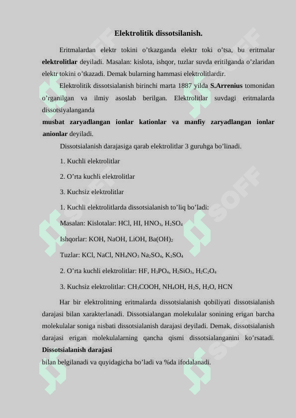Elektrolitik dissotsiyalanish nazariyasi 2