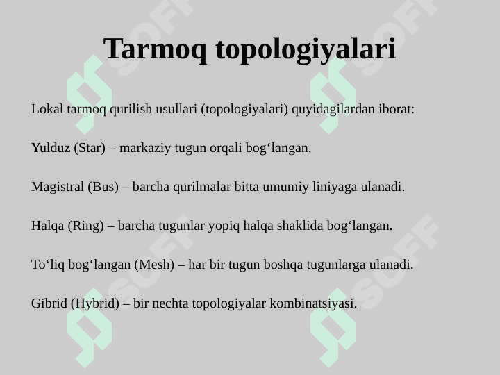 Lokal tarmoq va ularning qurilish usullari 7