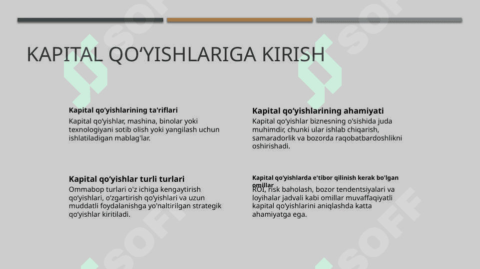 Kapital qoʻyilmalarning tuzilishi tarkibi 2