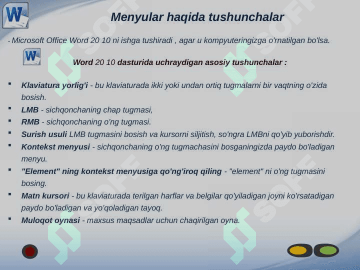 Microsoft Word dasturining asosiy menyulari haqida ma’lumot 2