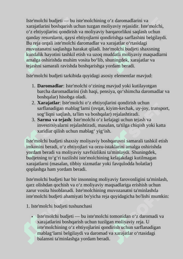 Istemolchining muvozanatni taminlashda istemolchi budjetning                           ahamiyati. 3