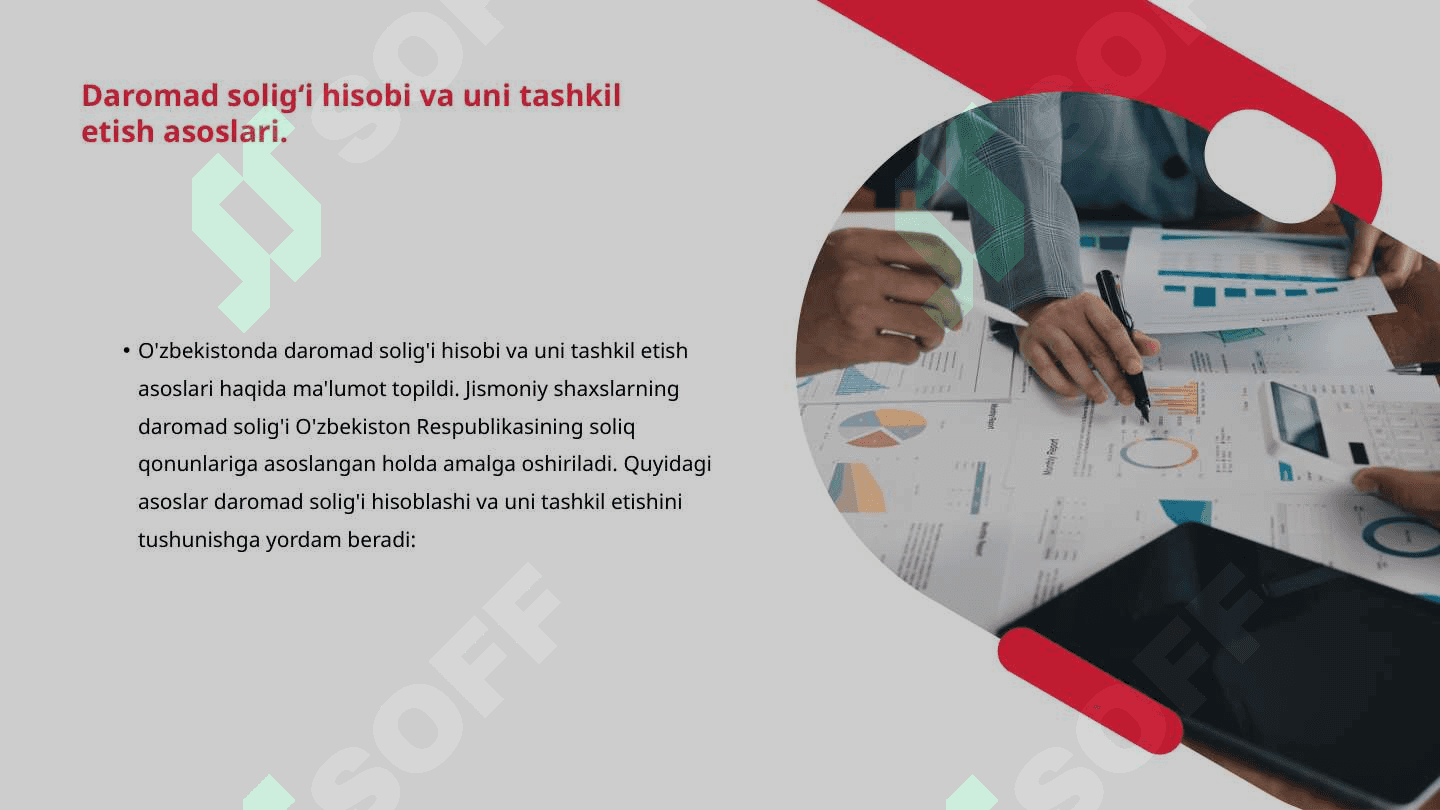 Daromad soligʻi hisobi va uni tashkil etish asoslari. Daromad soligʻi hisobotlarini tuzish va taqdim etish. Transport korxonasining xisob siyosatini tuzing. 2