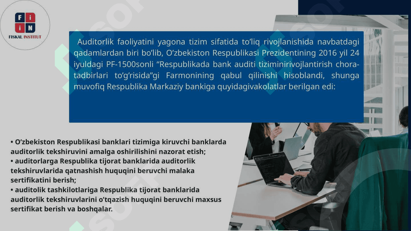 Auditorlik faoliyatini  huquqiy rivojlanish bosqichlari. 8