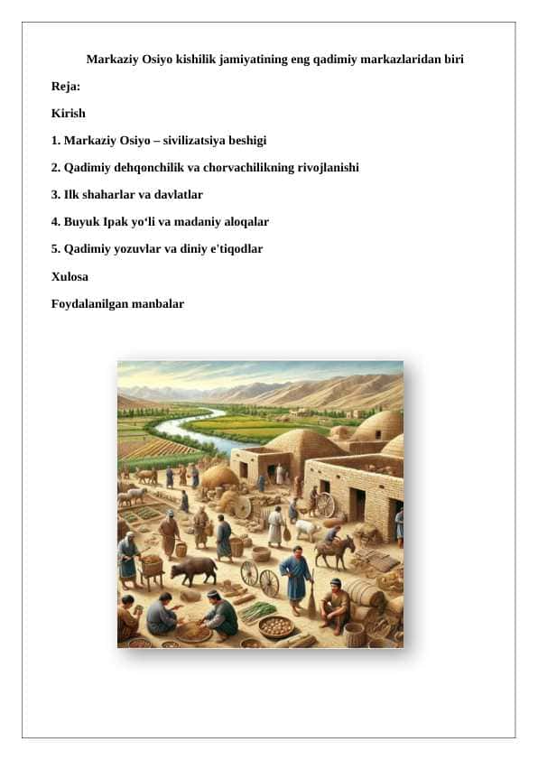 Markaziy Osiyo kishilik jamiyatining eng qadimiy markazlaridan biri 25