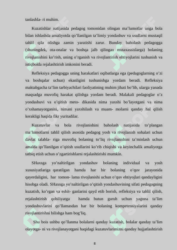 Maktabgacha ta'limda kuzatish va baholash 8