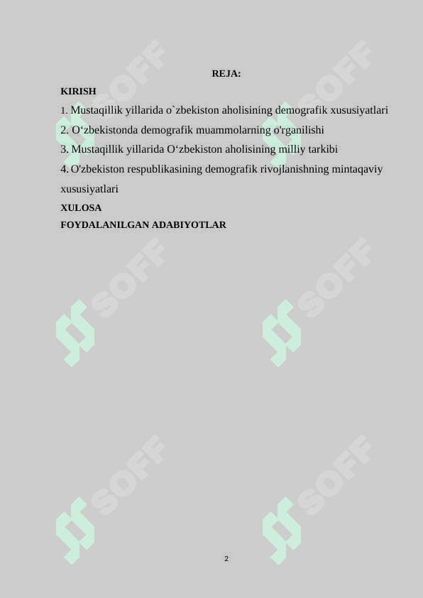 “Mustaqillik davrida O`zbekiston demografik vaziyatidagi o`zgartirishlar” 2