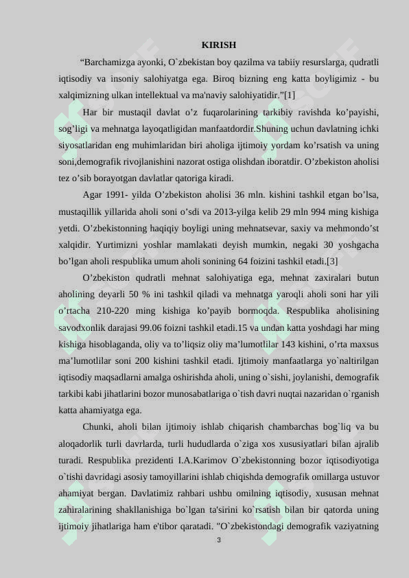 “Mustaqillik davrida O`zbekiston demografik vaziyatidagi o`zgartirishlar” 3