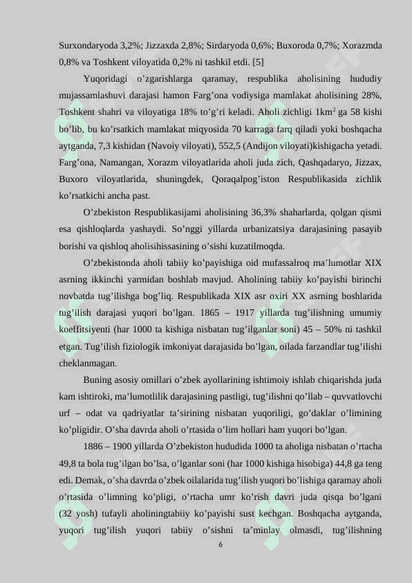 “Mustaqillik davrida O`zbekiston demografik vaziyatidagi o`zgartirishlar” 6