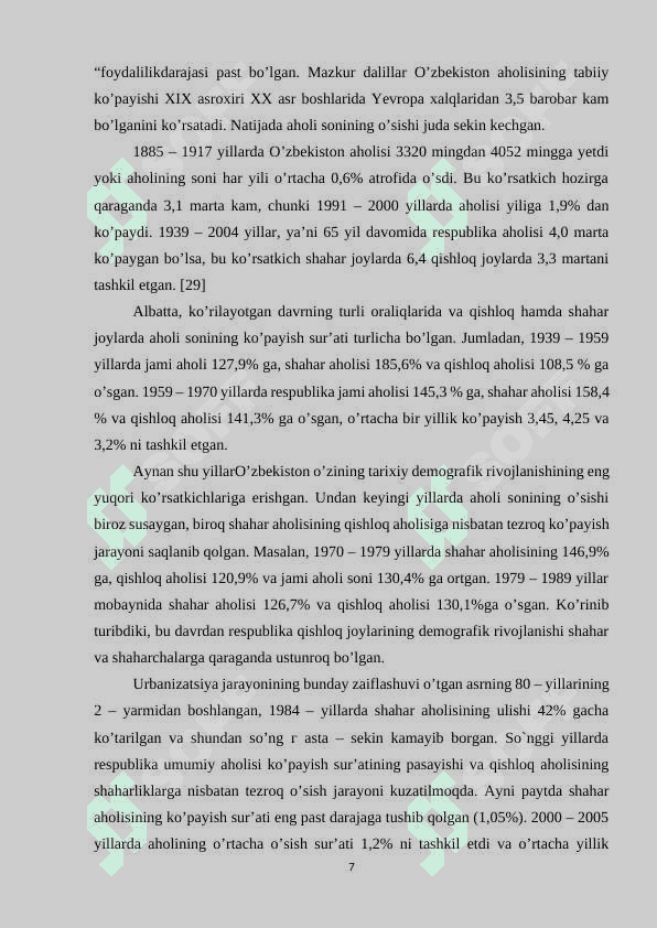 “Mustaqillik davrida O`zbekiston demografik vaziyatidagi o`zgartirishlar” 7
