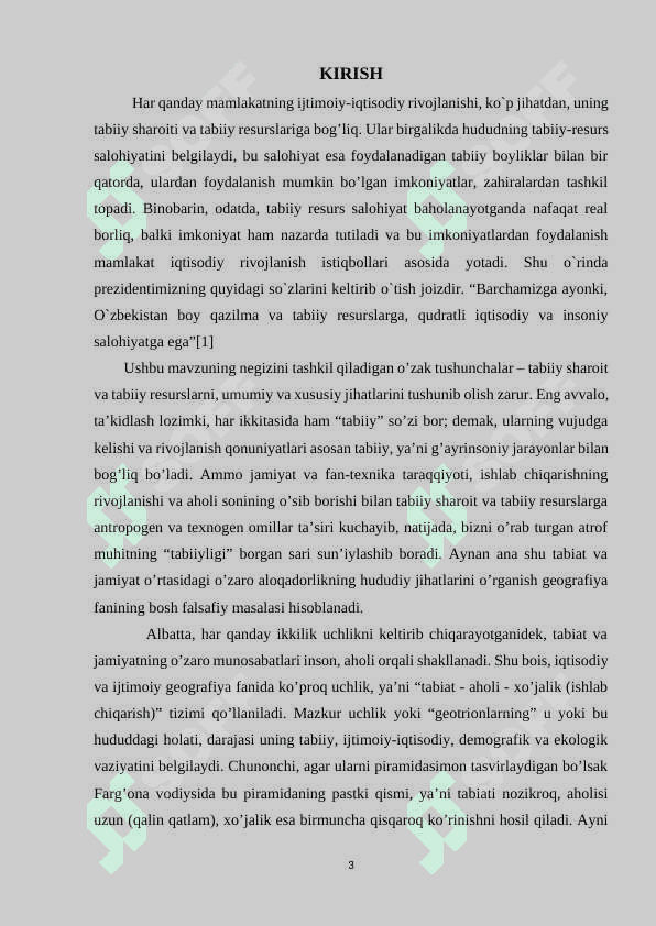 “O`zbekiston tabiiy sharoiti va resurslarini iqdisodiy geografik jihatdan baholash” 3