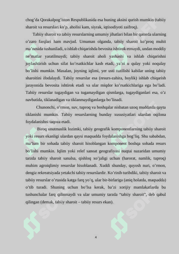 “O`zbekiston tabiiy sharoiti va resurslarini iqdisodiy geografik jihatdan baholash” 4