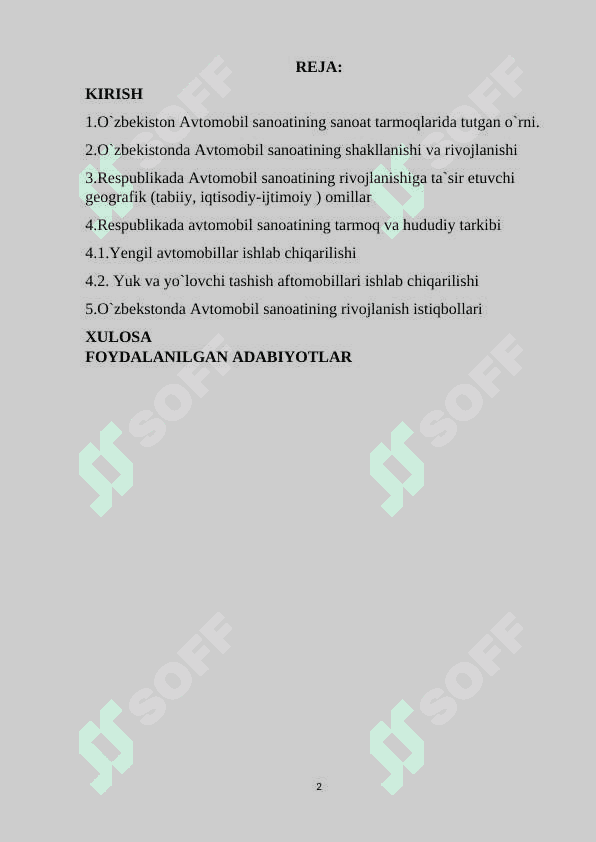 “O`zbekistonda avtomobilsozlik sanoatining istiqbollari” 2