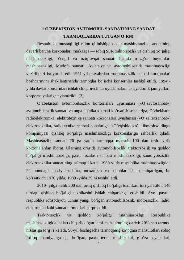 “O`zbekistonda avtomobilsozlik sanoatining istiqbollari” 5