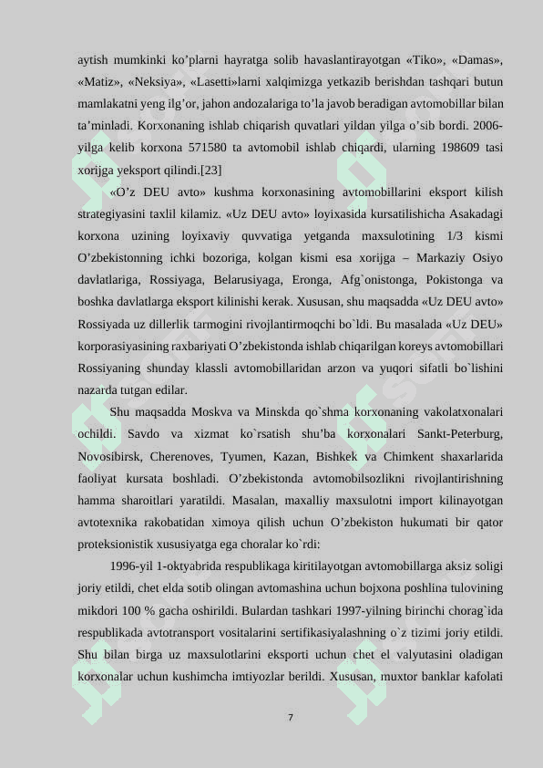 “O`zbekistonda avtomobilsozlik sanoatining istiqbollari” 7