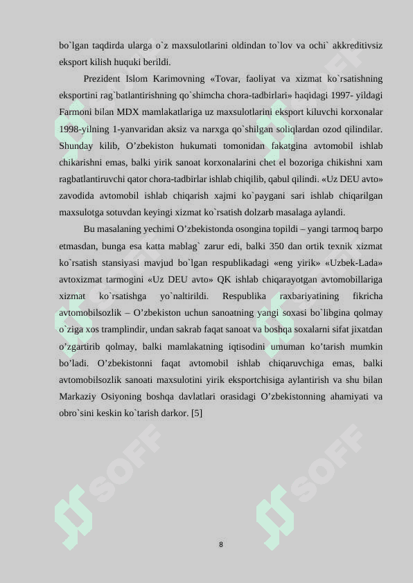 “O`zbekistonda avtomobilsozlik sanoatining istiqbollari” 8
