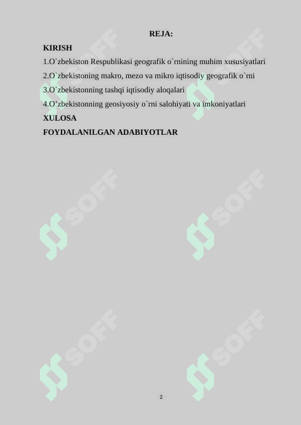 “O`zbekistonning geoiqtisodiy va geosiyosiy salohiyati” 2