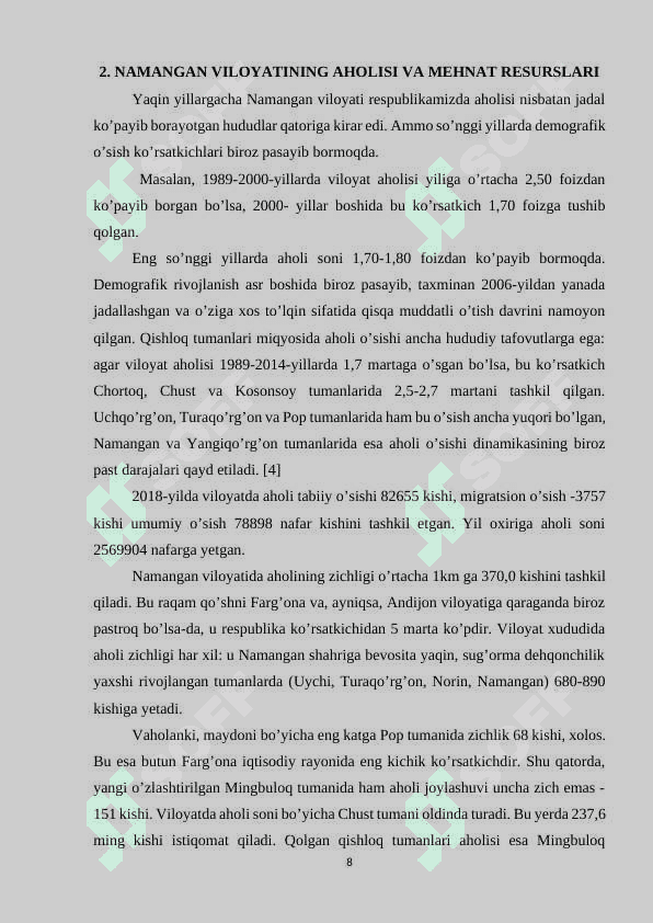 “ Namangan viloyatining iqdisodiy geografik tavsifi” 8