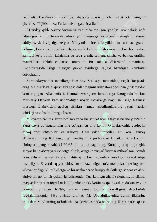 SURXONDARYO VILOYATINING IQTISODIY GEOGRAFIK TAVSIFI 8