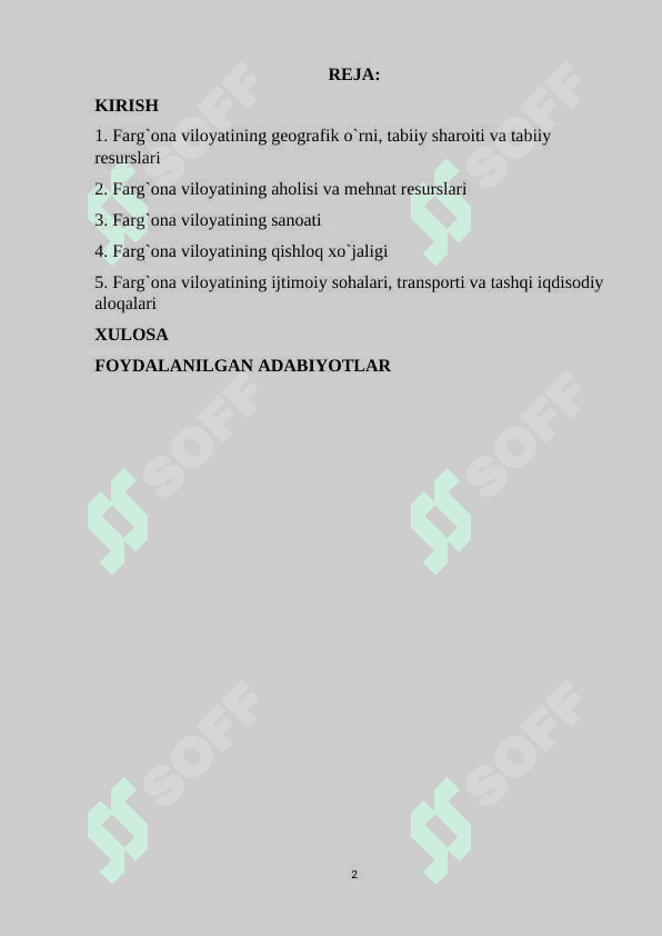 “Farg`ona viloyatining iqdisodiy geografik tavsifi” 2