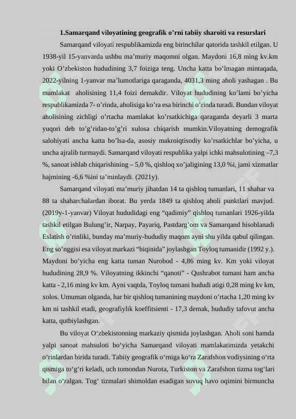 SAMARQAND VILOYATINING IQTISODIY -GEOGRAFIK TAVSIF 6