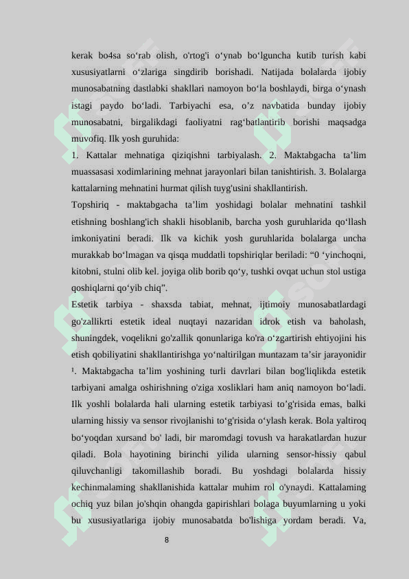 ILK YOSHDAGI BOLALARNI TARBIYALASHNING O'ZIGA XOSLIGI. 8