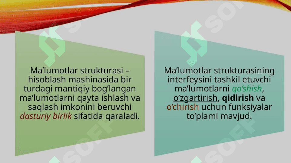 Ma’lumotlar strukturalari faniga kirish, ma’lumotlar strukturalari turlari. 4