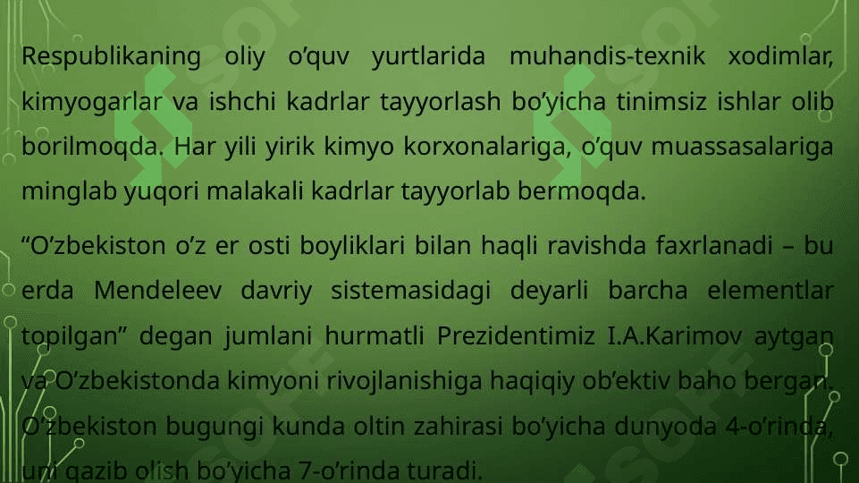 Kimyo faning sanoat va xalq xojaligida rivojlanishi 4