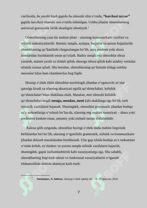Hozirgi o'zbek adabiy tilida olmosh so'z turkumi 7