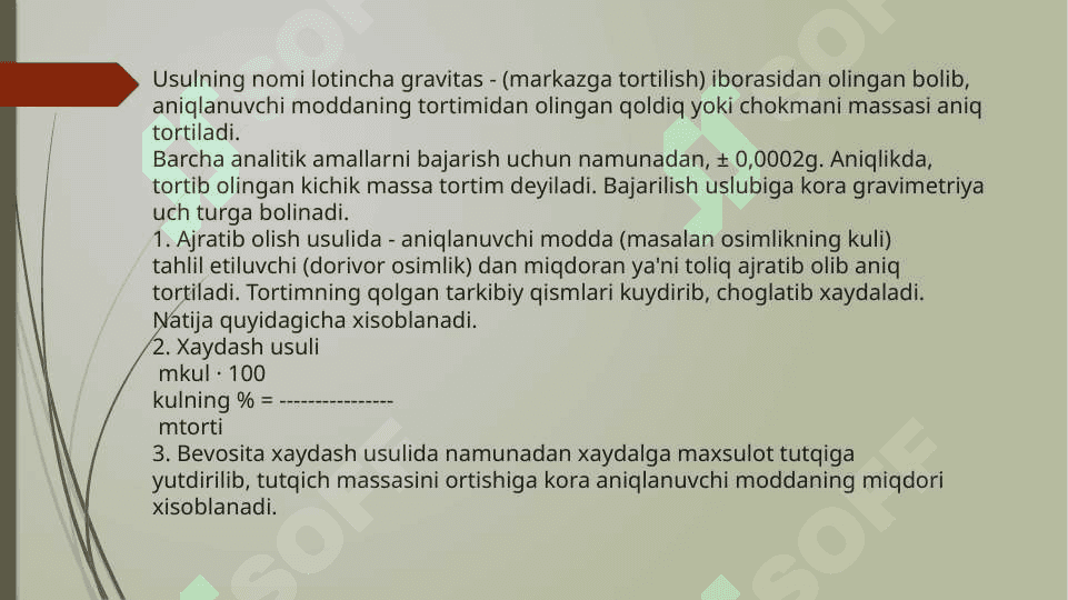 Gravimetriya usulida mutaxassisligiga qarab kalsiy, magniy, temir, alyuminiy va oltingugurt miqdorini aniqlash 6