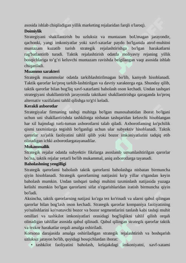 Marketings strategik va taktik rejalashtirish va ularni amalga oshirish usullari, yo‘l-yo‘riqlari 3