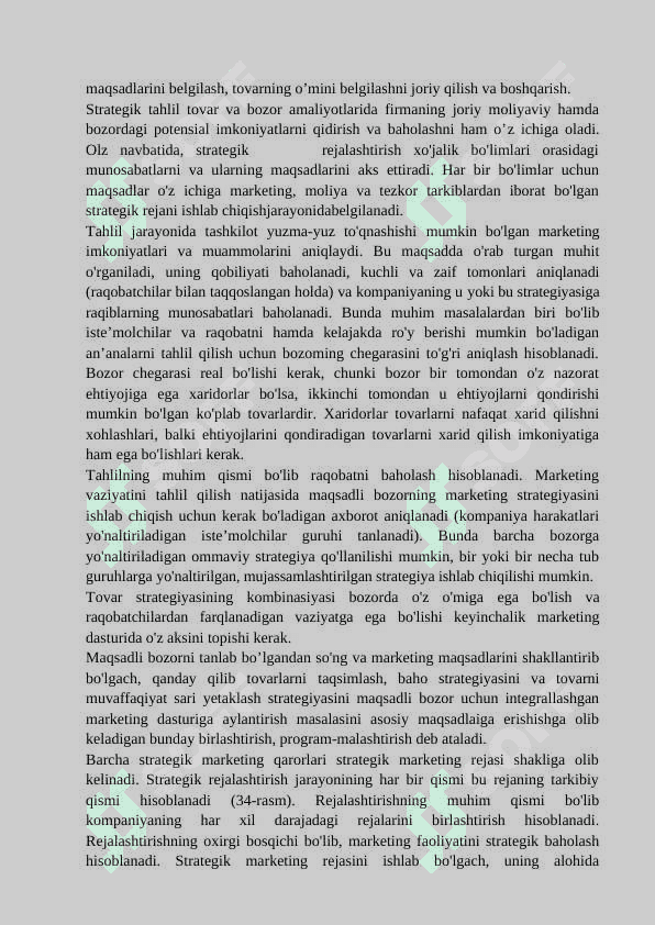 Marketings strategik va taktik rejalashtirish va ularni amalga oshirish usullari, yo‘l-yo‘riqlari 5
