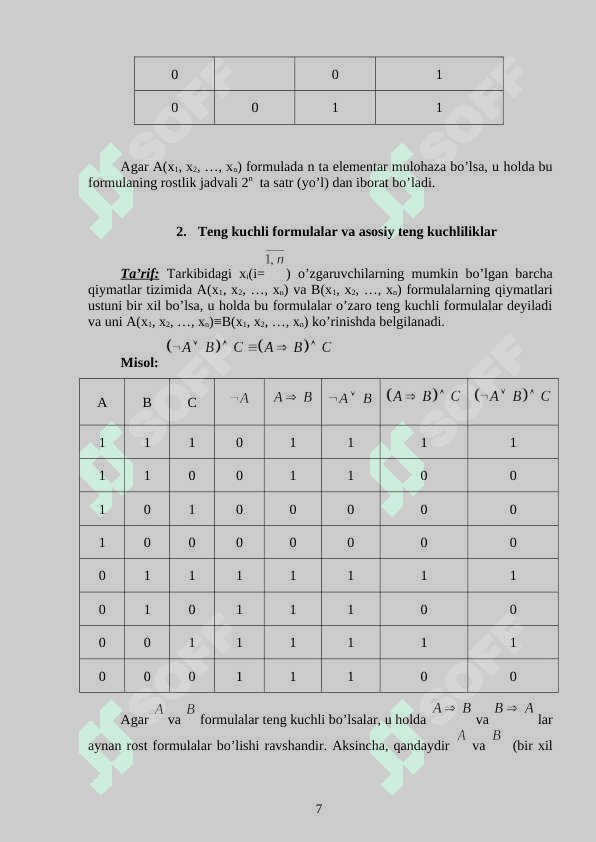 Predikatlar algebrasi, mulohazalar hisobi formulasi tushunchasi 7