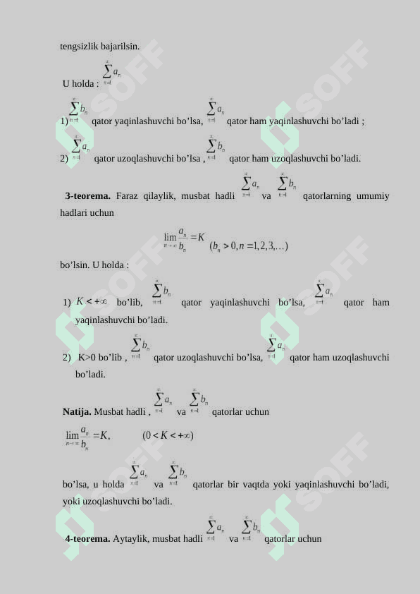 Shartli yaqinlashuvchi qatorlar haqida Riman teoremasi 7