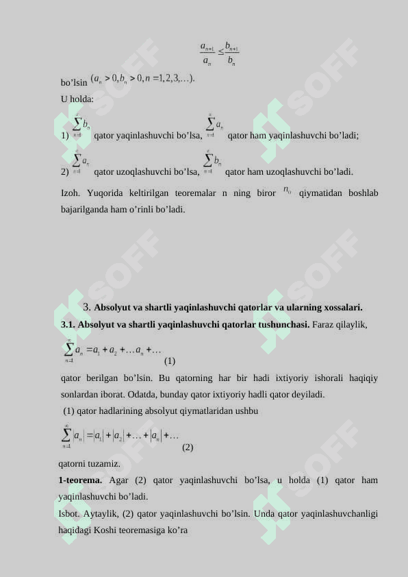 Shartli yaqinlashuvchi qatorlar haqida Riman teoremasi 8