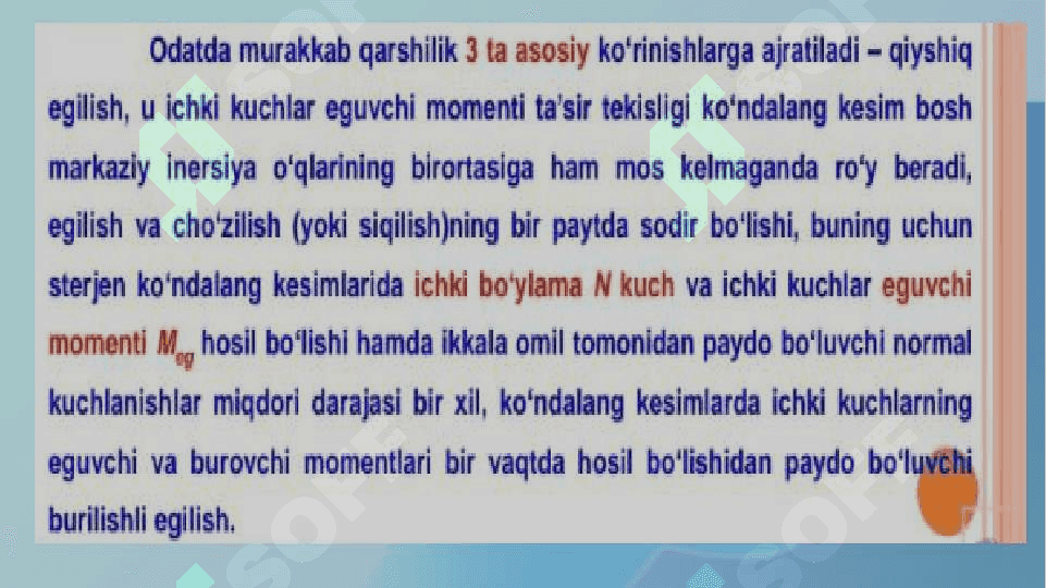 Murakkab qarshilik ta'sirida bo'lgan siniq sterjenlar uchun ichki kuchlanishning  epyurasini chizish 4