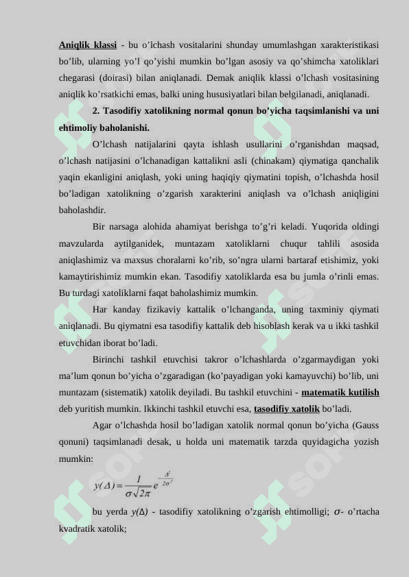 Tasodifiy xatoliklarni taqsimlanish qonuniyatlari 3