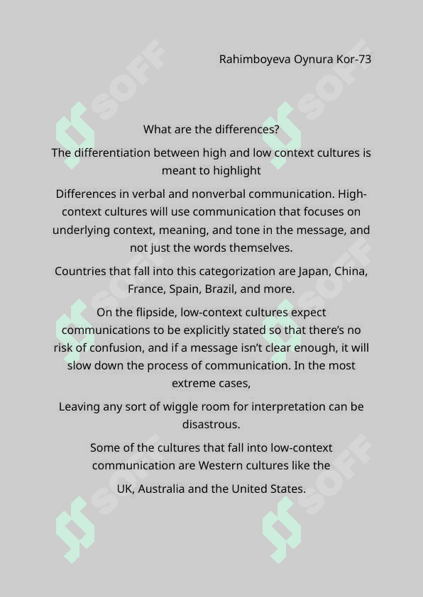 The difference between High-context and Low-context culture. 2