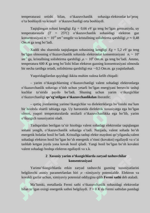 Yarim o'tkazgichlarning xususiy elektr o'tkazuvchanligi 4